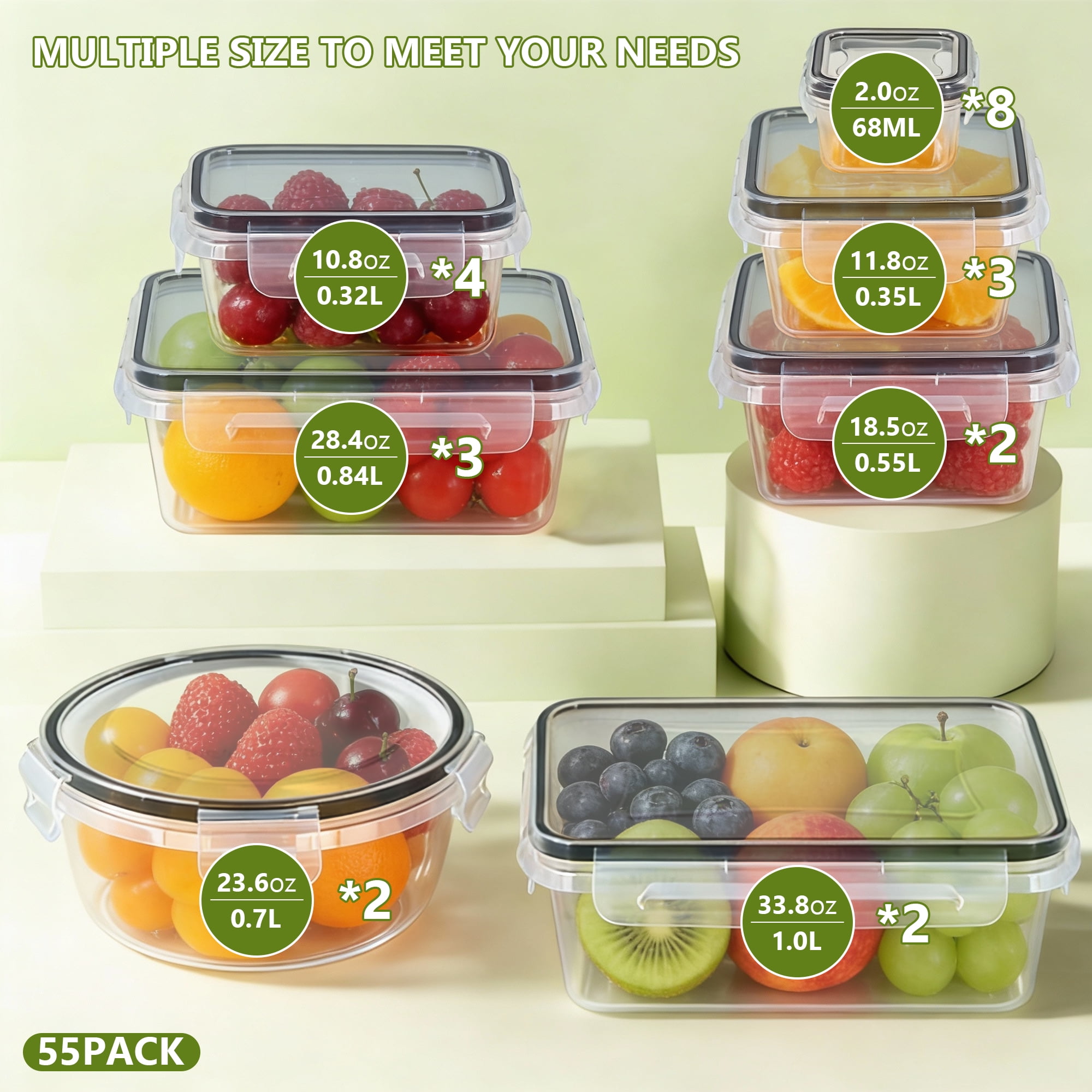 Soulgenix 55 Pcs Food Storage Containers with Lids, Reusable Meal Prep Containers for Kitchen Pantry Storage, Airtight Leakproof & BPA-Free, Freezer, Microwave & Dishwasher Safe - Image 3