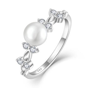 Starchenie Freshwater Pearl Ring 925 Sterling Silver 6mm White Pearl Rings for Women Anniversary Jewelry Size 5