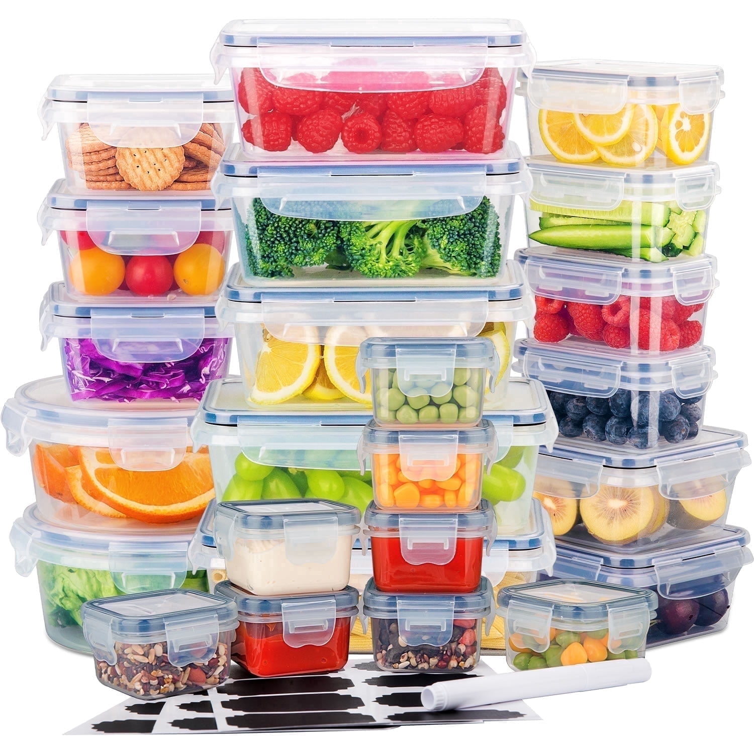 Stelive 24 Pack Food Storage Container Set, Leak Proof Lunch Boxes, Microwave, Dishwasher & Freezer Safe, BPA-Free Clear Plastic Storage Containers for Home & Kitchen Organization with Labels & Pen