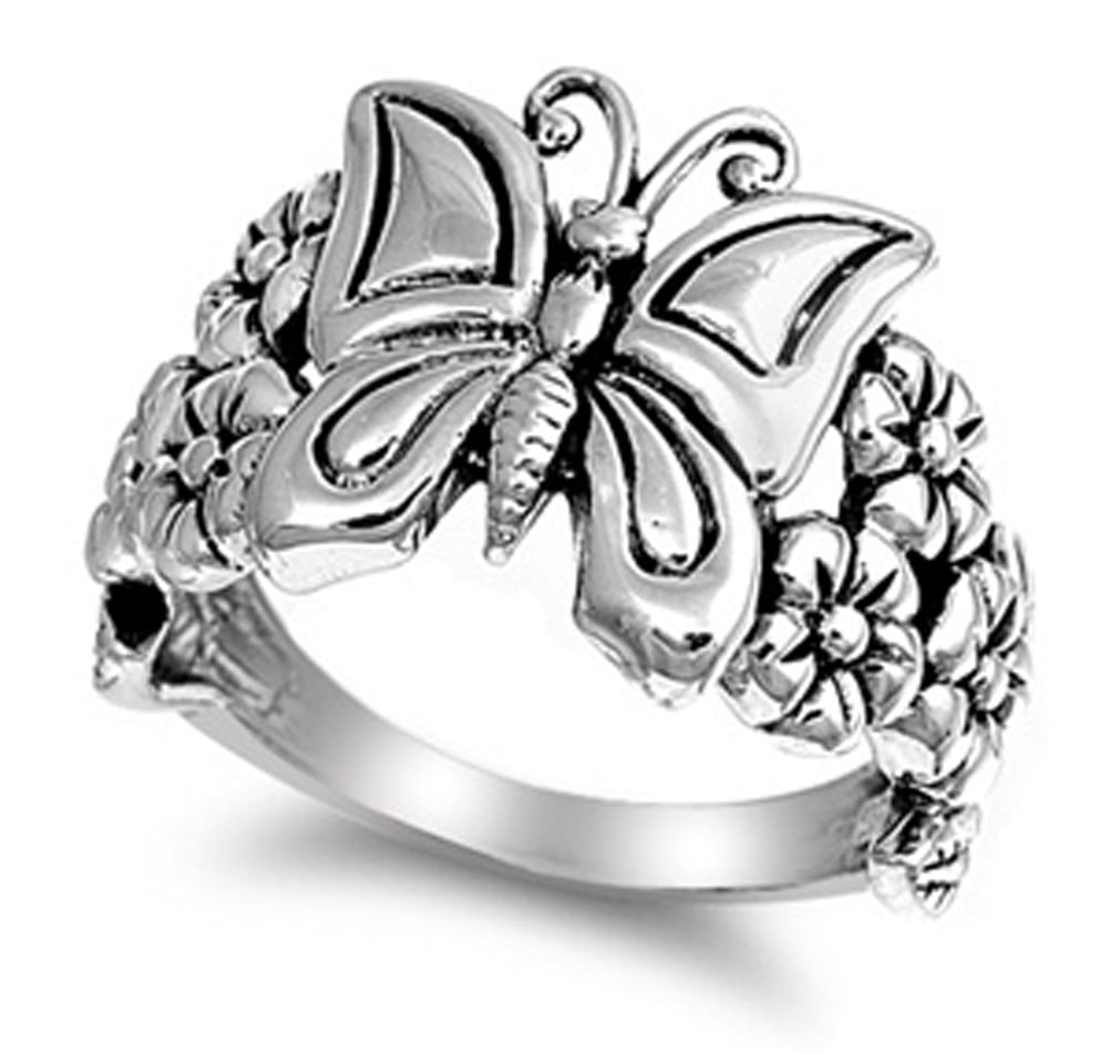 Sterling Silver Women's Butterfly Flower Ring 925 Band 16mm Jewelry Female Male Unisex Size 12 - Image 3