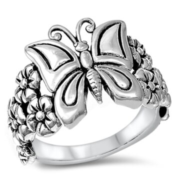 Sterling Silver Women's Butterfly Flower Ring 925 Band 16mm Jewelry Female Male Unisex Size 12