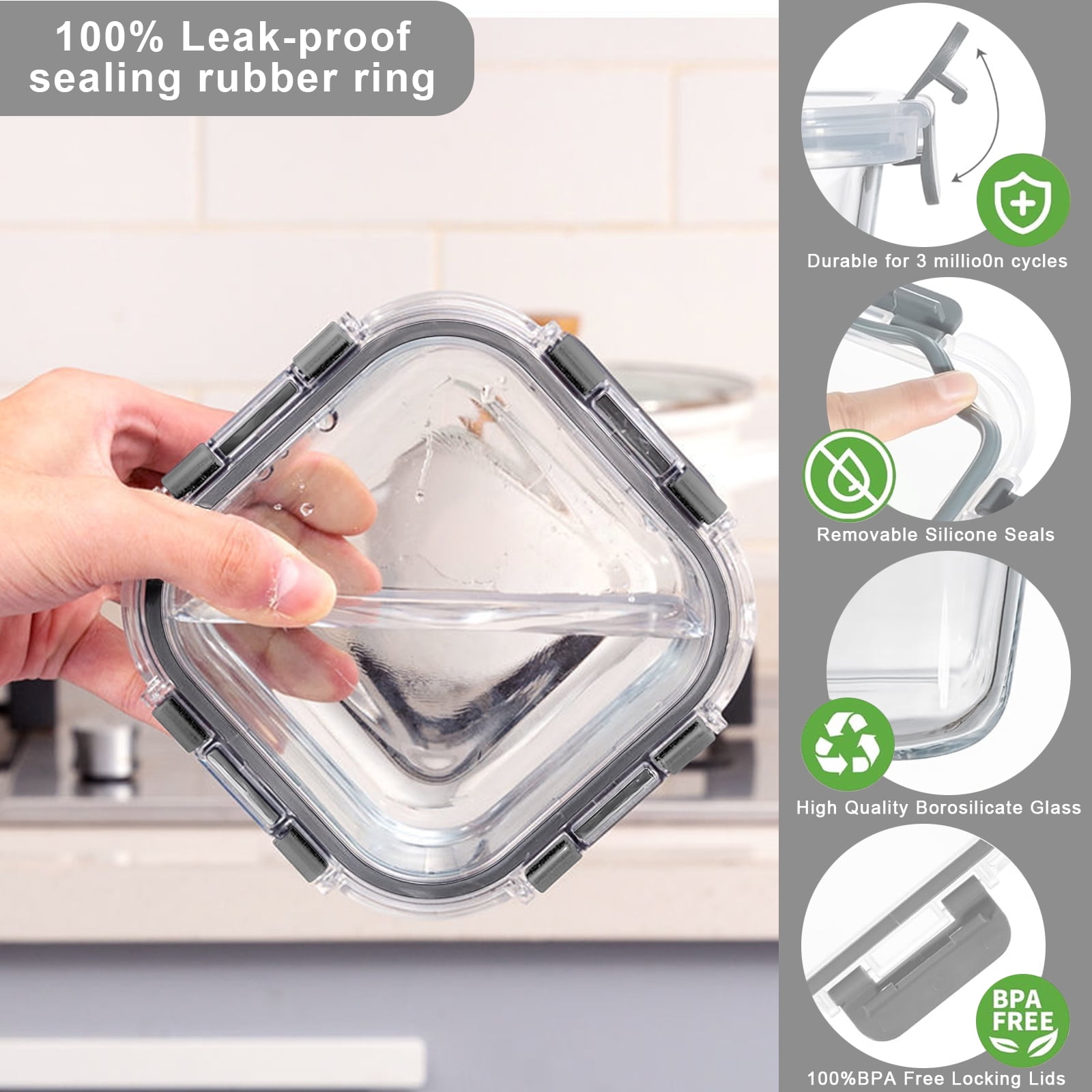 stusgo 12 Pcs Glass Storage Containers with Lids, Reusable for Kitchen Organization (12 Pcs,Gray) - Image 4