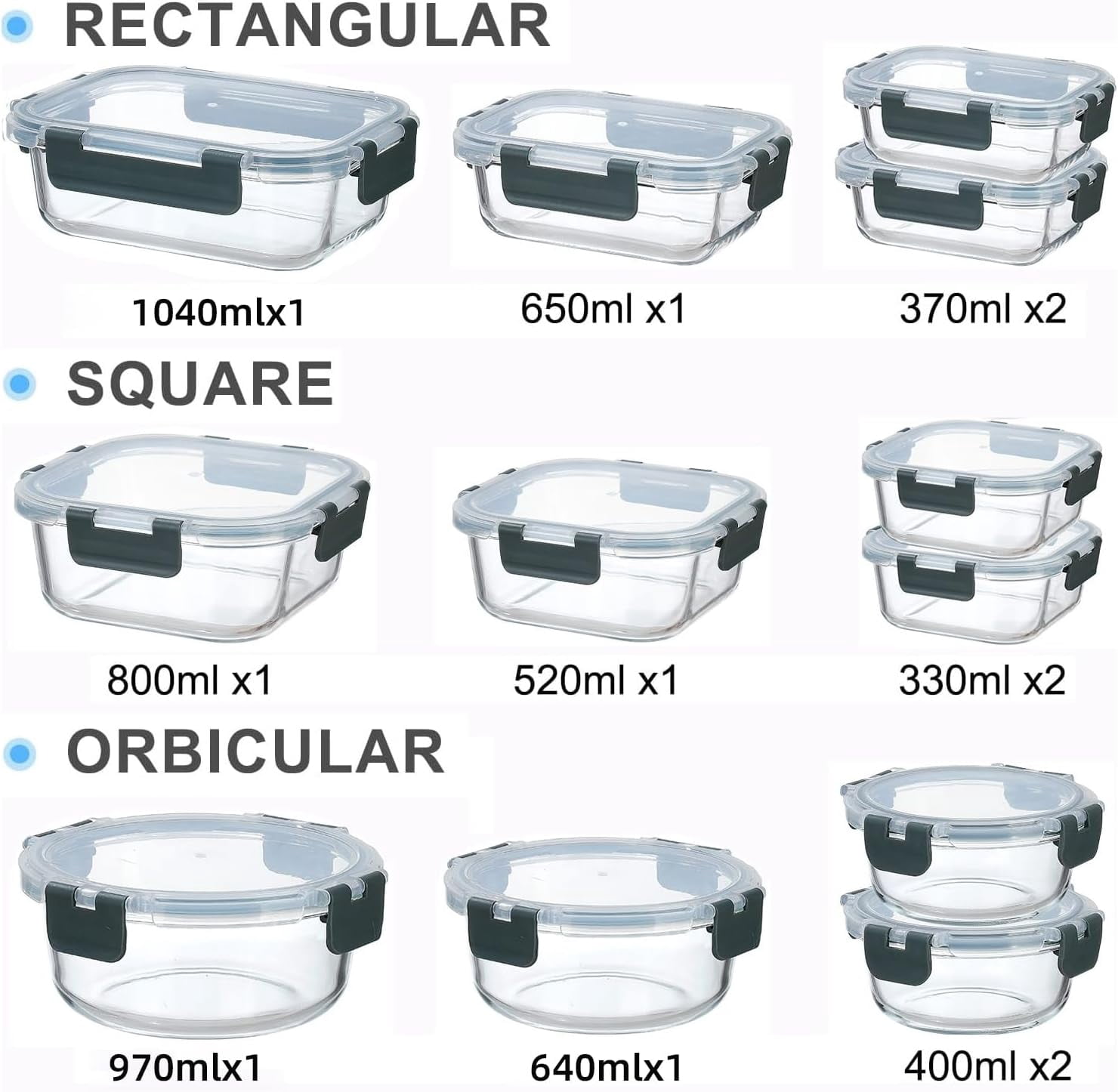 stusgo 12 Pcs Glass Storage Containers with Lids, Reusable for Kitchen Organization (12 Pcs,Gray) - Image 2