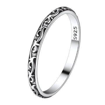 Suplight 925 Sterling Silver Celtic Knot Band Ring, 2MM Thin Vintage Finger Thumb Ring for Women