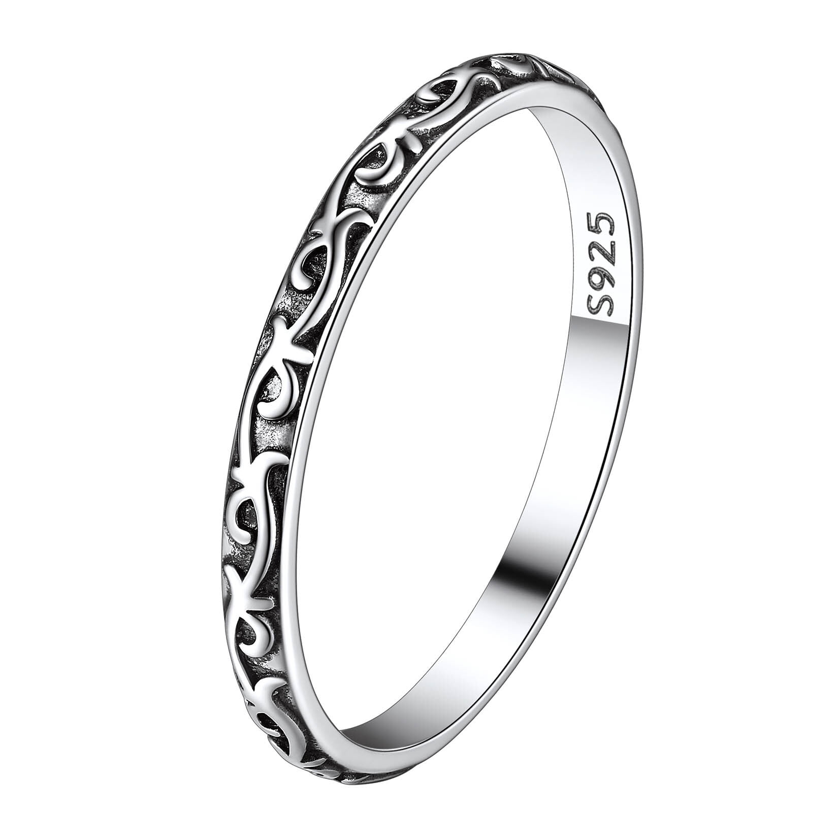 Suplight 925 Sterling Silver Celtic Knot Band Ring, 2MM Thin Vintage Finger Thumb Ring for Women