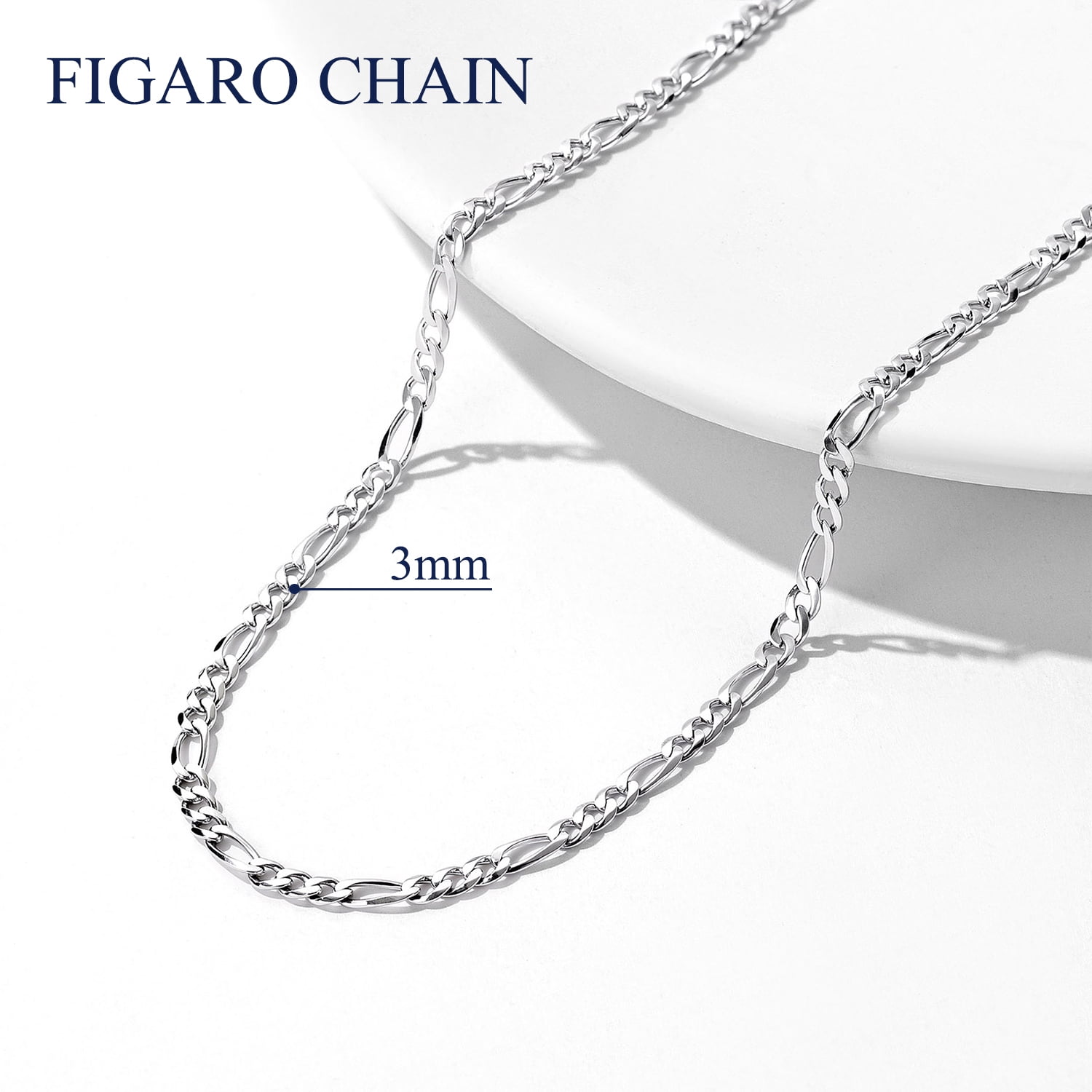 Suplight Solid 925 Sterling Silver 3mm/5mm Figaro Chain Necklace, Jewelry Gift for Men Women - Image 3