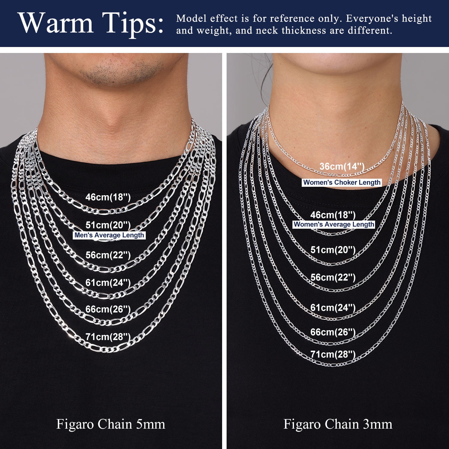 Suplight Solid 925 Sterling Silver 3mm/5mm Figaro Chain Necklace, Jewelry Gift for Men Women - Image 5