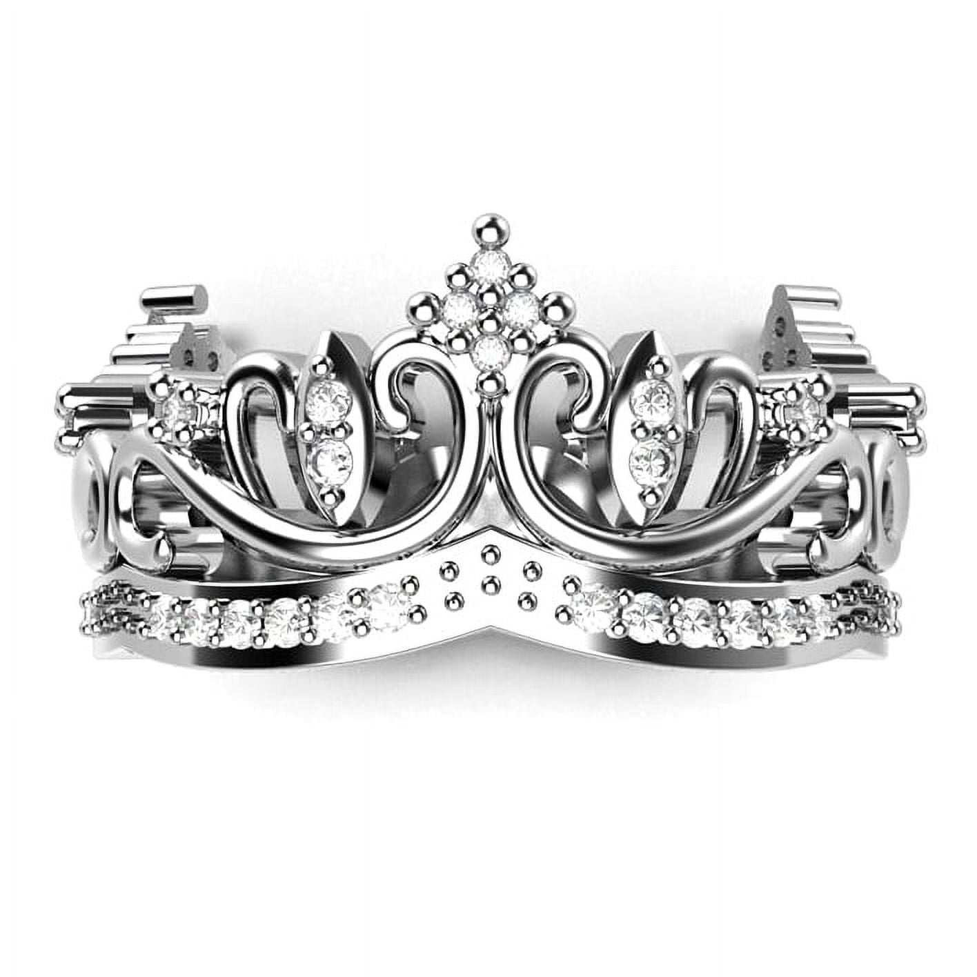 Sz 7 Sterling Silver Cubic Zirconia Princess Crown CZ Band Ring - Image 2