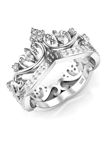Sz 7 Sterling Silver Cubic Zirconia Princess Crown CZ Band Ring