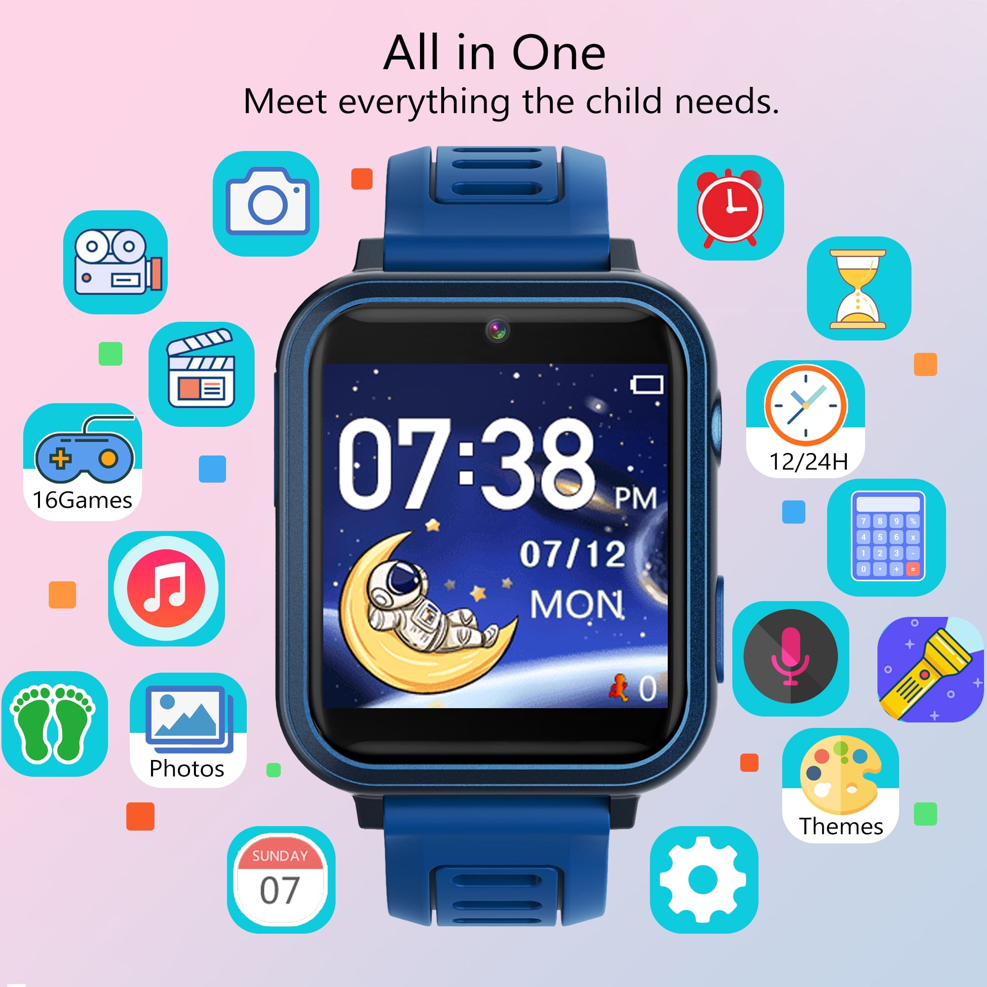 SZBXD Smart Watch for Kids, Kids Watch with 24 Games Camera Music Alarm Flashlight Step Count, Birthday Gifts for Age 3-12 Boys Girls - Image 2