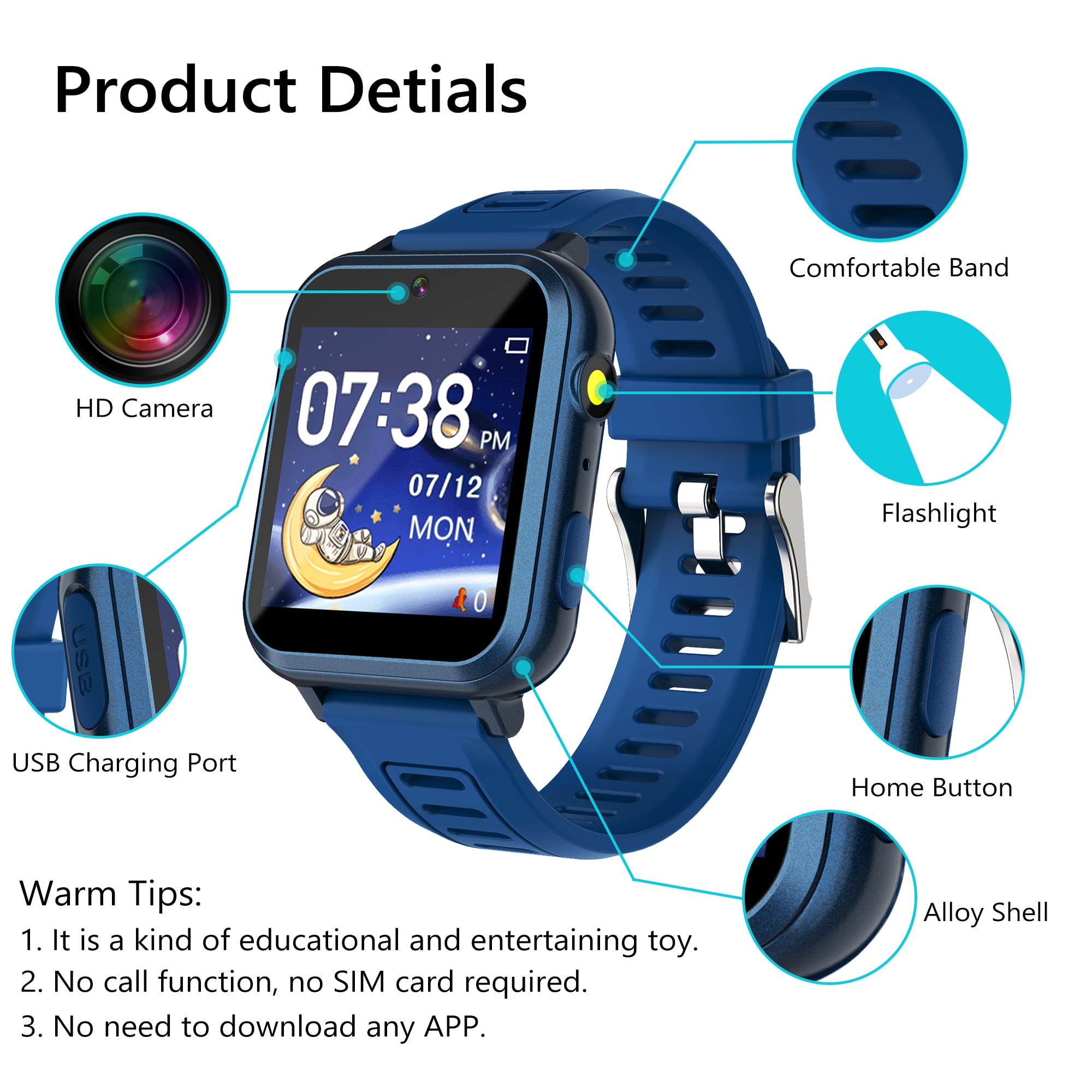 SZBXD Smart Watch for Kids, Kids Watch with 24 Games Camera Music Alarm Flashlight Step Count, Birthday Gifts for Age 3-12 Boys Girls - Image 4