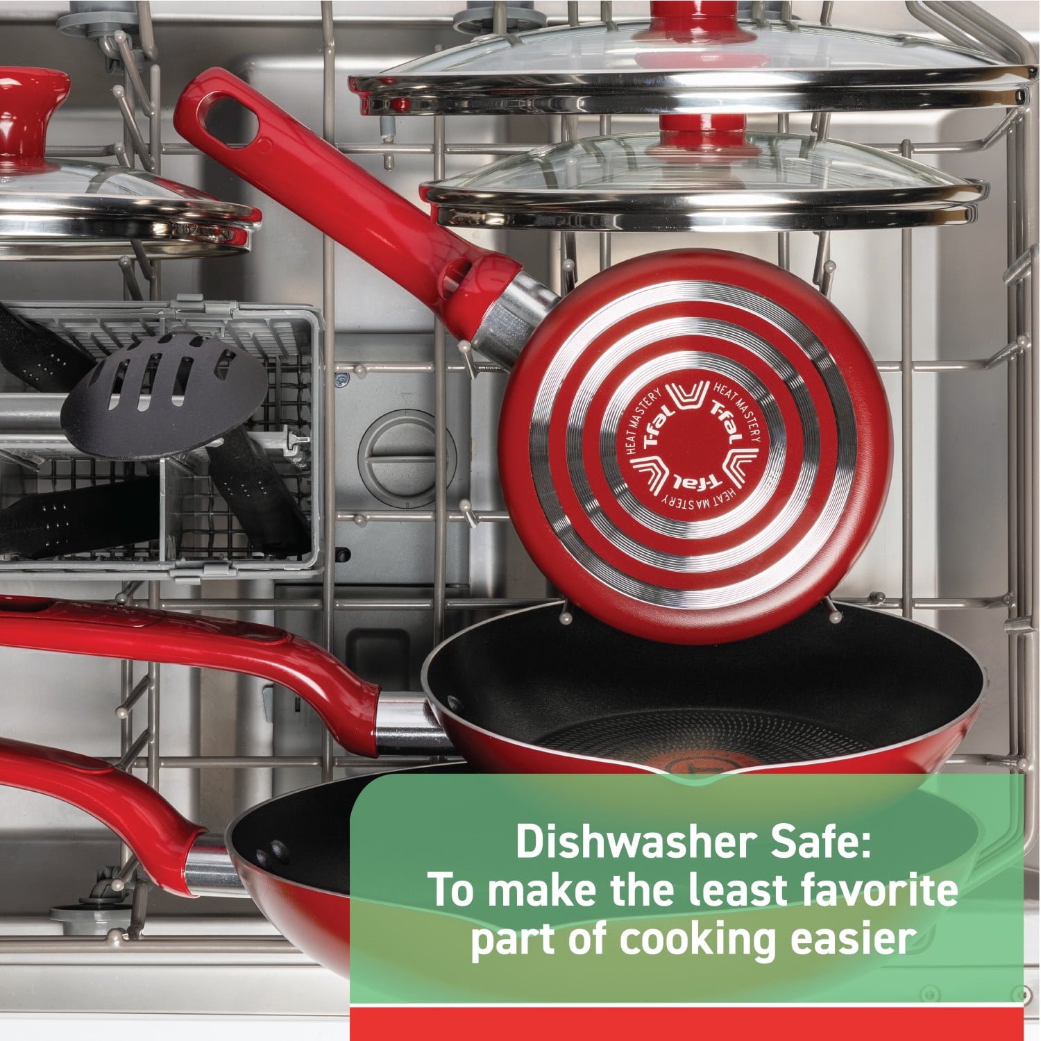 T-fal Easy Care, 20 Piece Non-Stick Pots and Pans Cookware Set, Red - Image 2