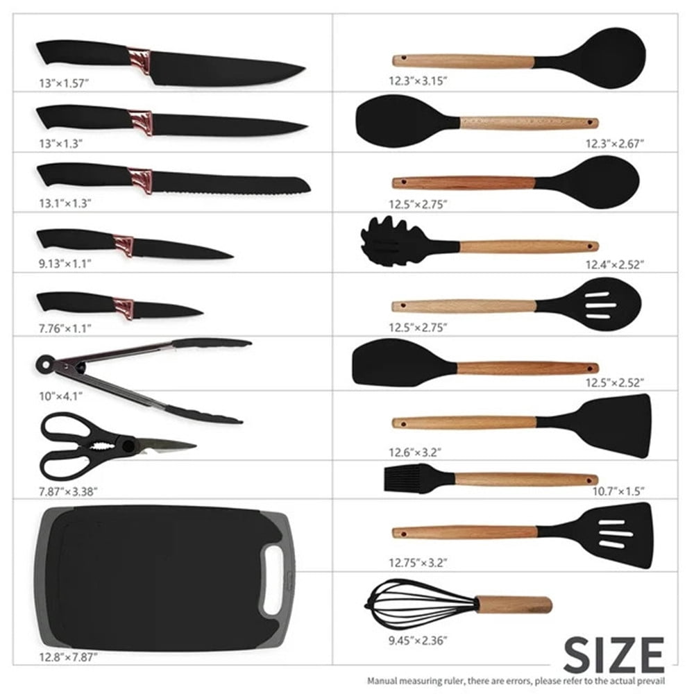 TEAFIRST Silicone Kitchen Cooking Utensils Set, 19 Pieces Utensil with Holder, Heat Resistant, Black - Image 3