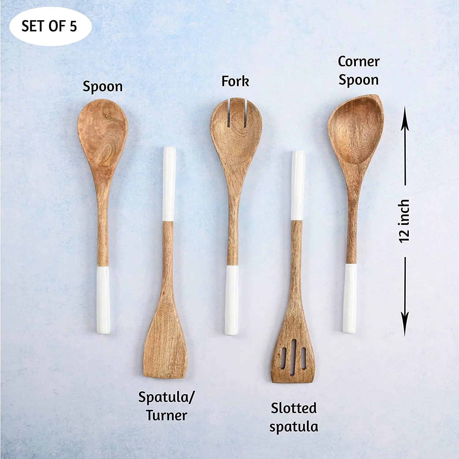 TEAFIRST Wooden Spoons for Cooking Utensils Set, Non Stick for Kitchen Cookware, Acacia Wood, White - Image 3