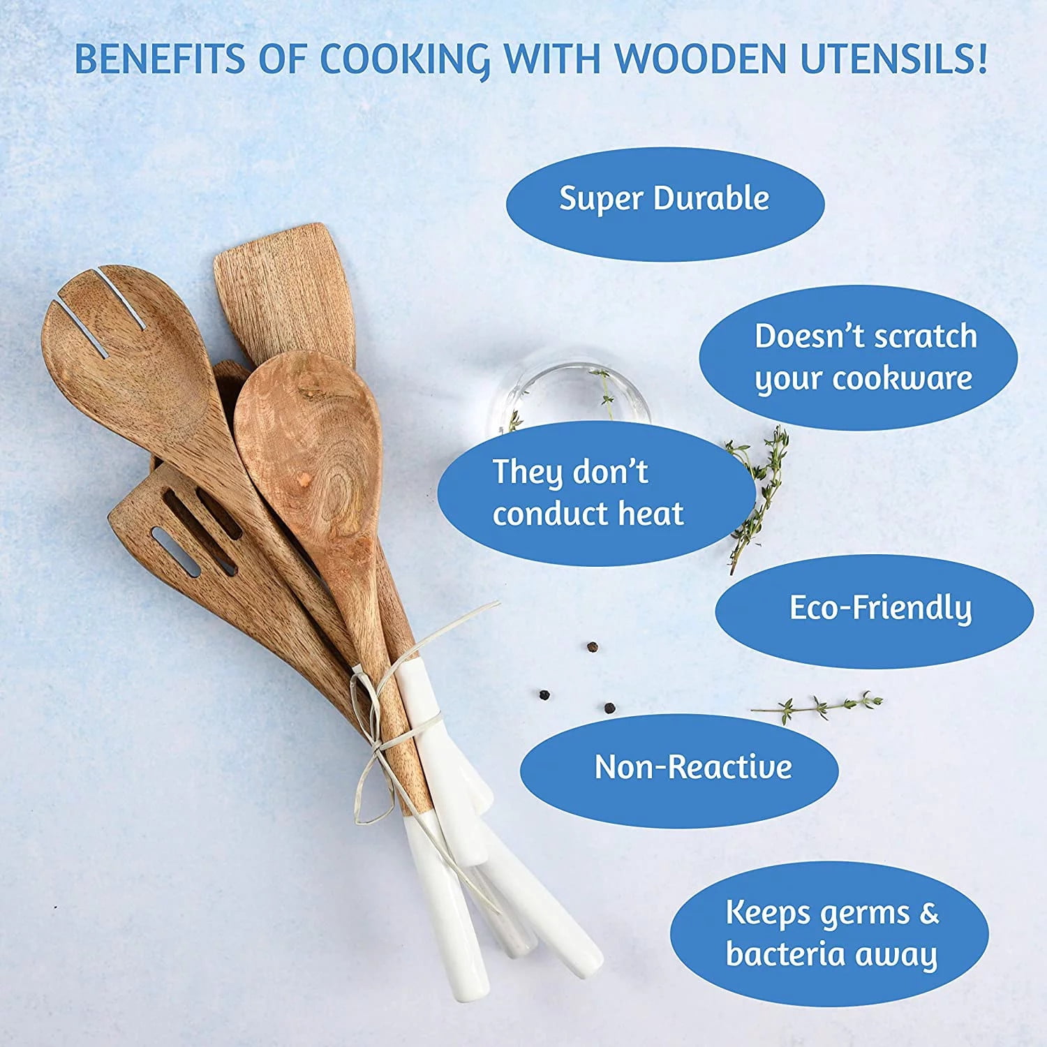 TEAFIRST Wooden Spoons for Cooking Utensils Set, Non Stick for Kitchen Cookware, Acacia Wood, White - Image 5