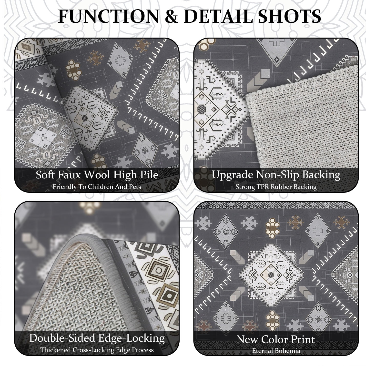 TECHVIDA Kitchen Rug Set 3 Piece,Non Slip Machine Washable Kitchen Mats, Farmhouse Hallway Doormat for Home Floor and Living Room,Gray - Image 2