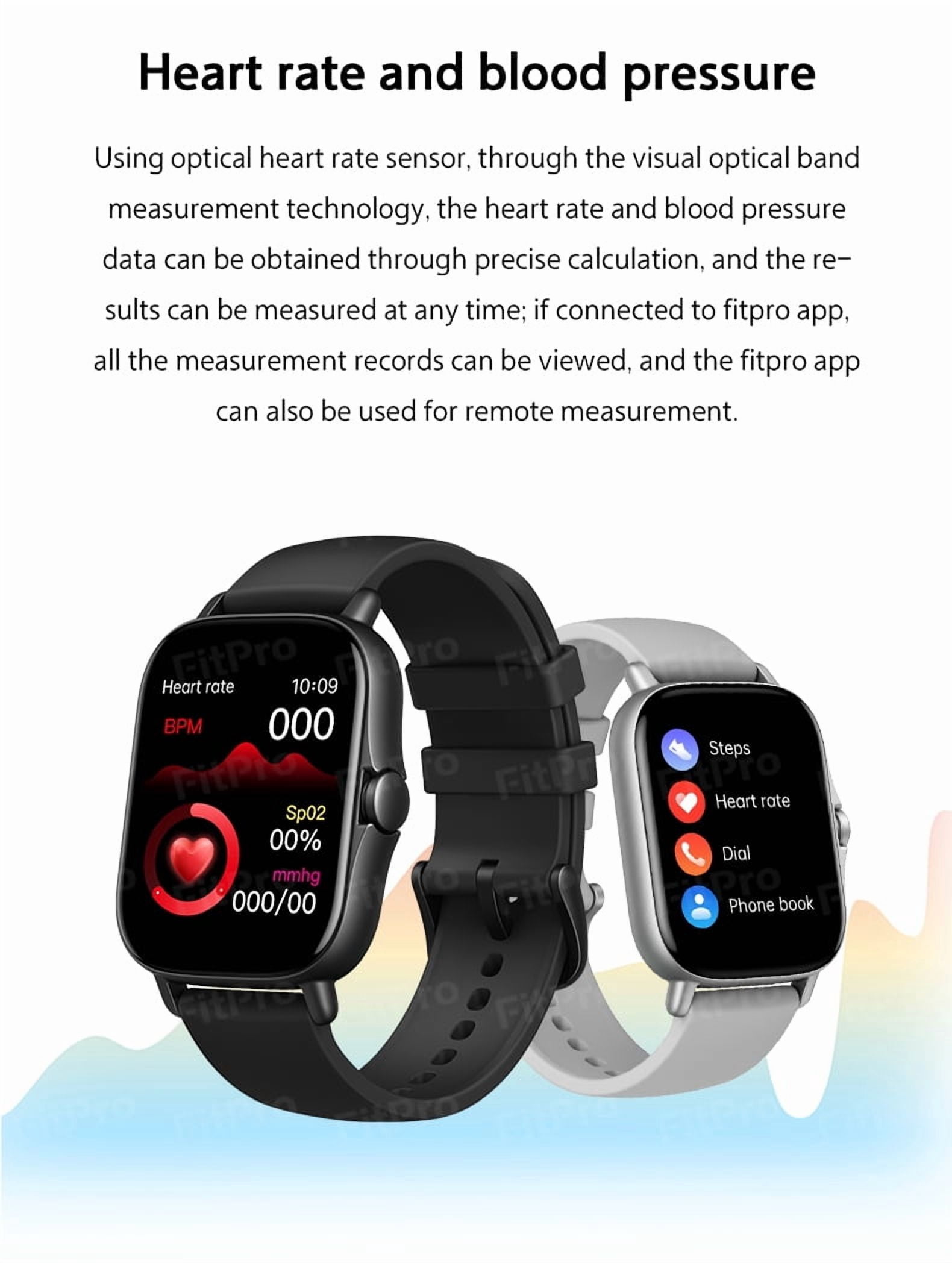The Avoben smart fitness watch features a heart rate monitor, a 1.85-inch touchscreen, an activity tracker, a weather display, and a pedometer. It's a unisex smartwatch (silver). - Image 5