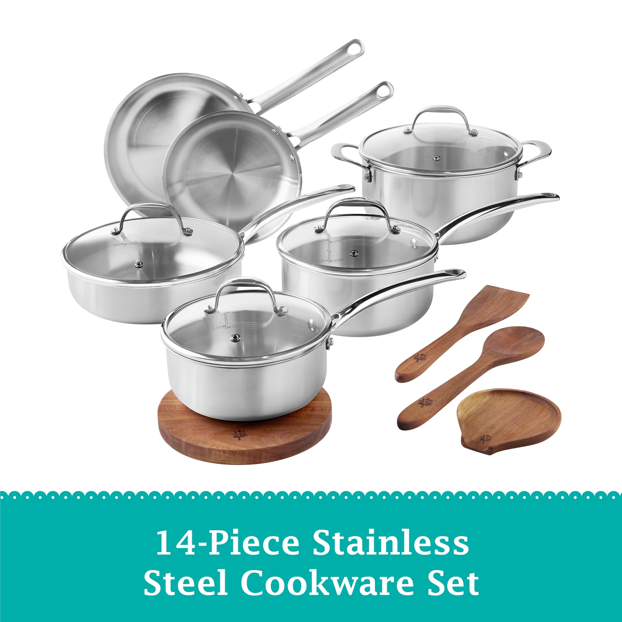 The Pioneer Woman 14-Piece Stainless Steel Cookware Set, Cooking Pots and Pans Set with Kitchen Utensils - Image 4