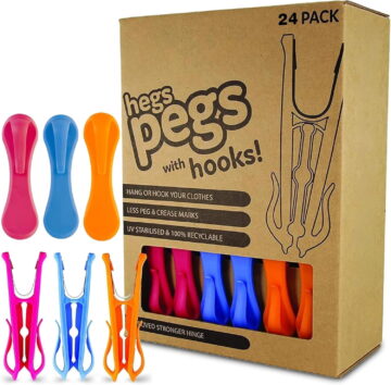 The Smartest Heavy Duty Clothespins with Hooks (24 Pack Orange, Pink, Blue) - Hang 3 Garments at Once with Our Tough, Dual Hooks Clothes Pins with Anti-Rust Spring - Tough, Colorful Clothespins