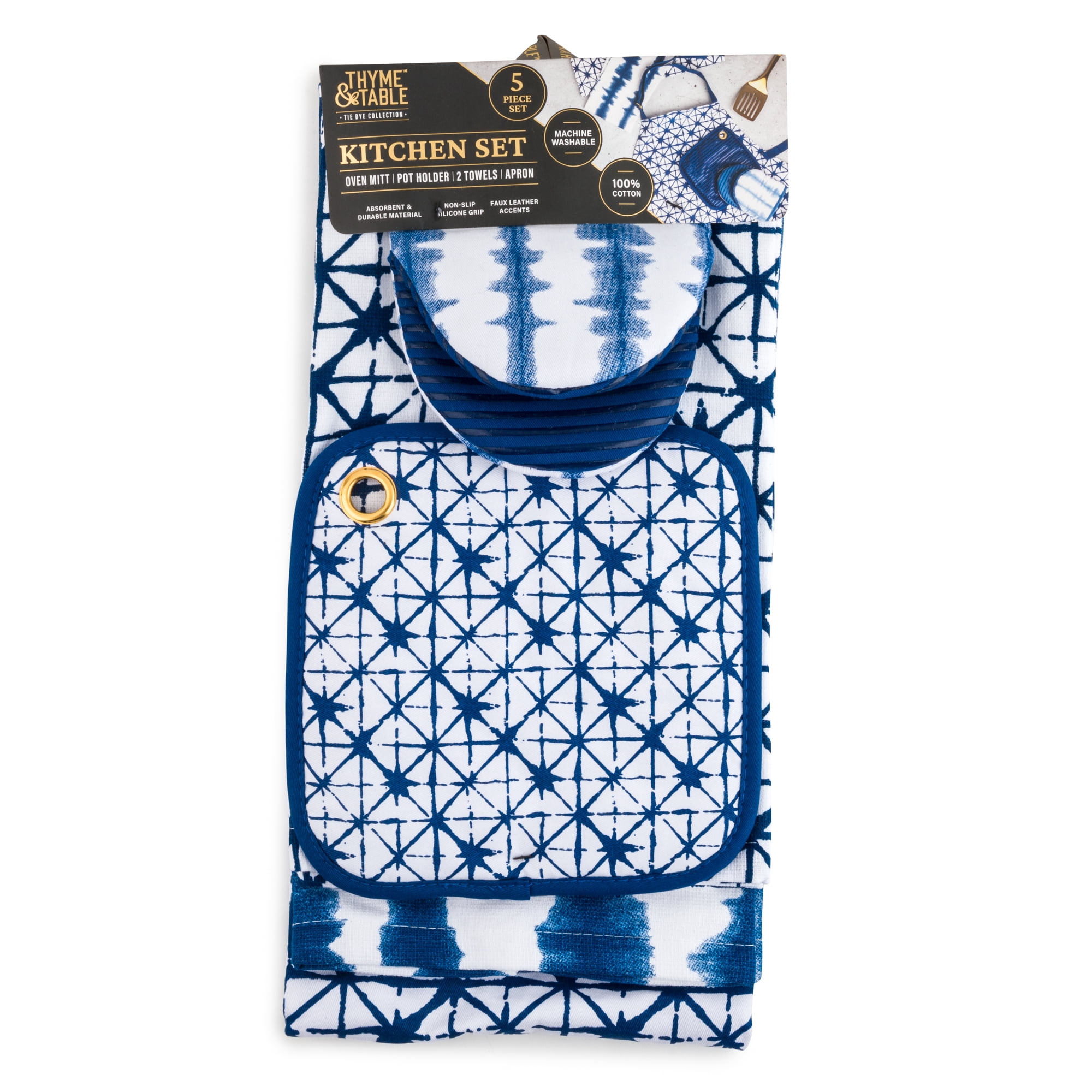 Thyme & Table Textile Kitchen Set, Tie Dye Blue, 5-Piece Set - Image 5