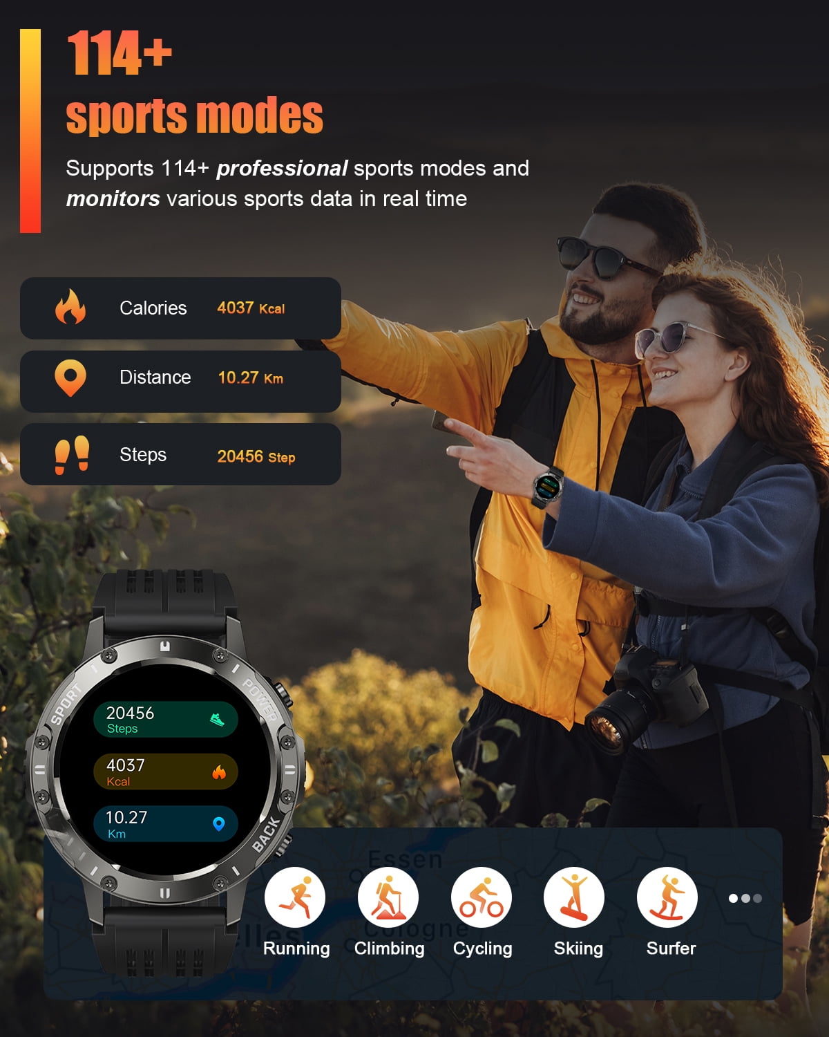 Tikland Smart Watch for Men Answer/Make Call for Android iPhone, 1.39" AMOLED HD Screen Mens Luxury Watch 114 Sports Modes, 400mAh Rugged Smartwatch Pedometer - Image 3