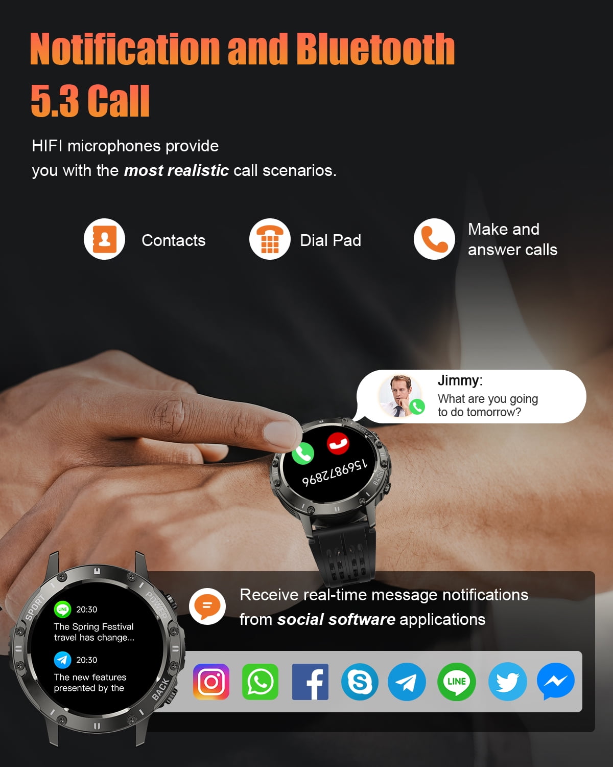Tikland Smart Watch for Men Answer/Make Call for Android iPhone, 1.39" AMOLED HD Screen Mens Luxury Watch 114 Sports Modes, 400mAh Rugged Smartwatch Pedometer - Image 2