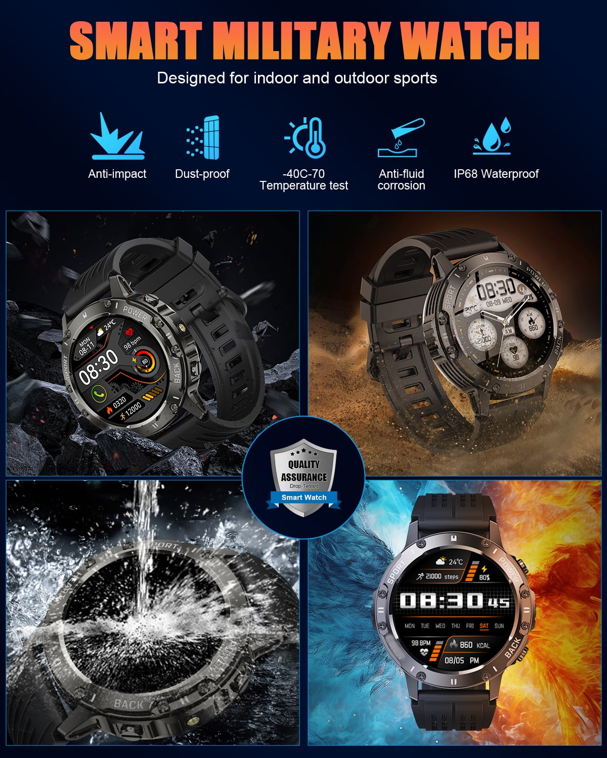 Tikland Smart Watch for Men Answer/Make Call for Android iPhone, 1.39" AMOLED HD Screen Mens Luxury Watch 114 Sports Modes, 400mAh Rugged Smartwatch Pedometer - Image 5