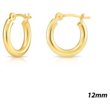 Tilo Jewelry 10K Yellow Gold Classic Polished Round Gold Hoop Earrings (12mm) for Women & Unisex