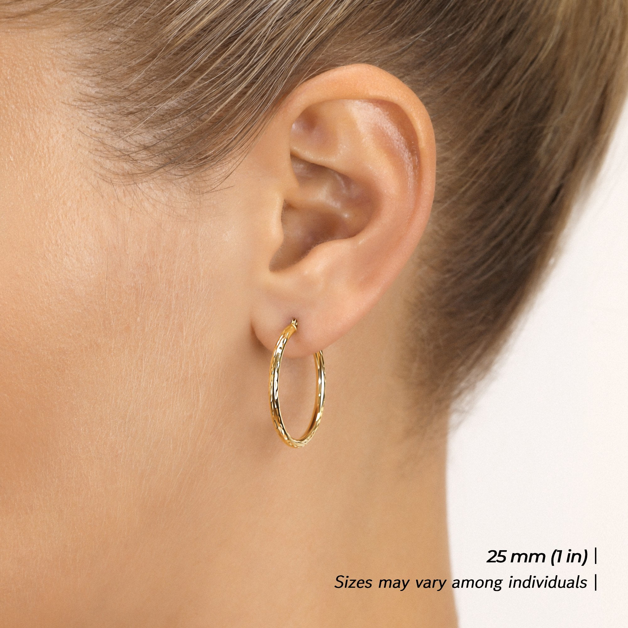 Tilo Jewelry 10K Yellow Gold Hand Engraved Full Diamond-Cut Round Hoop Earrings (25mm - 1 Inch) for Women & Unisex - Image 4