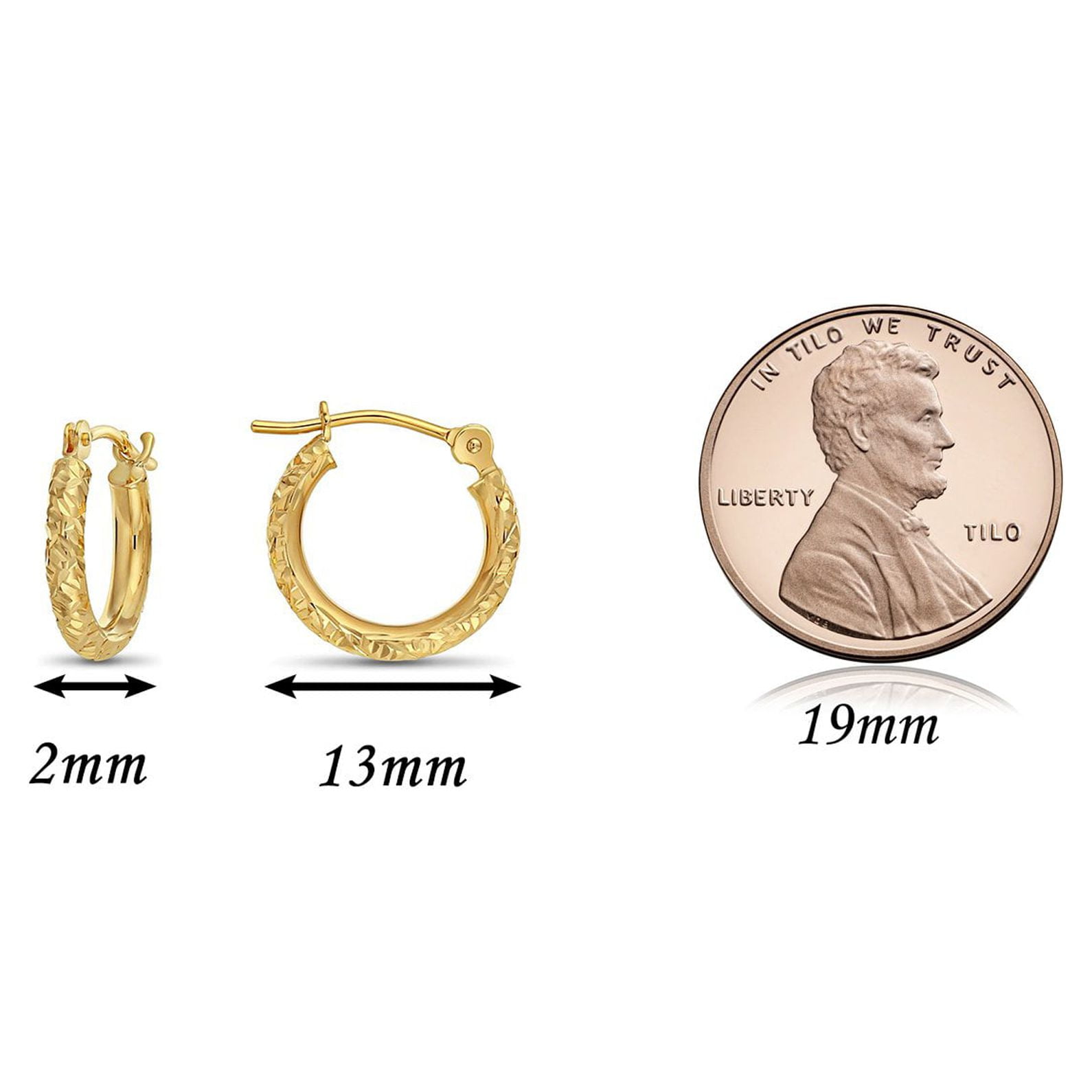 Tilo Jewelry 14K Yellow Gold Round Hoop Earrings with Diamond-Cut Engraving for Women, Men, Unisex | 13mm - 0.5 Inch - Image 4