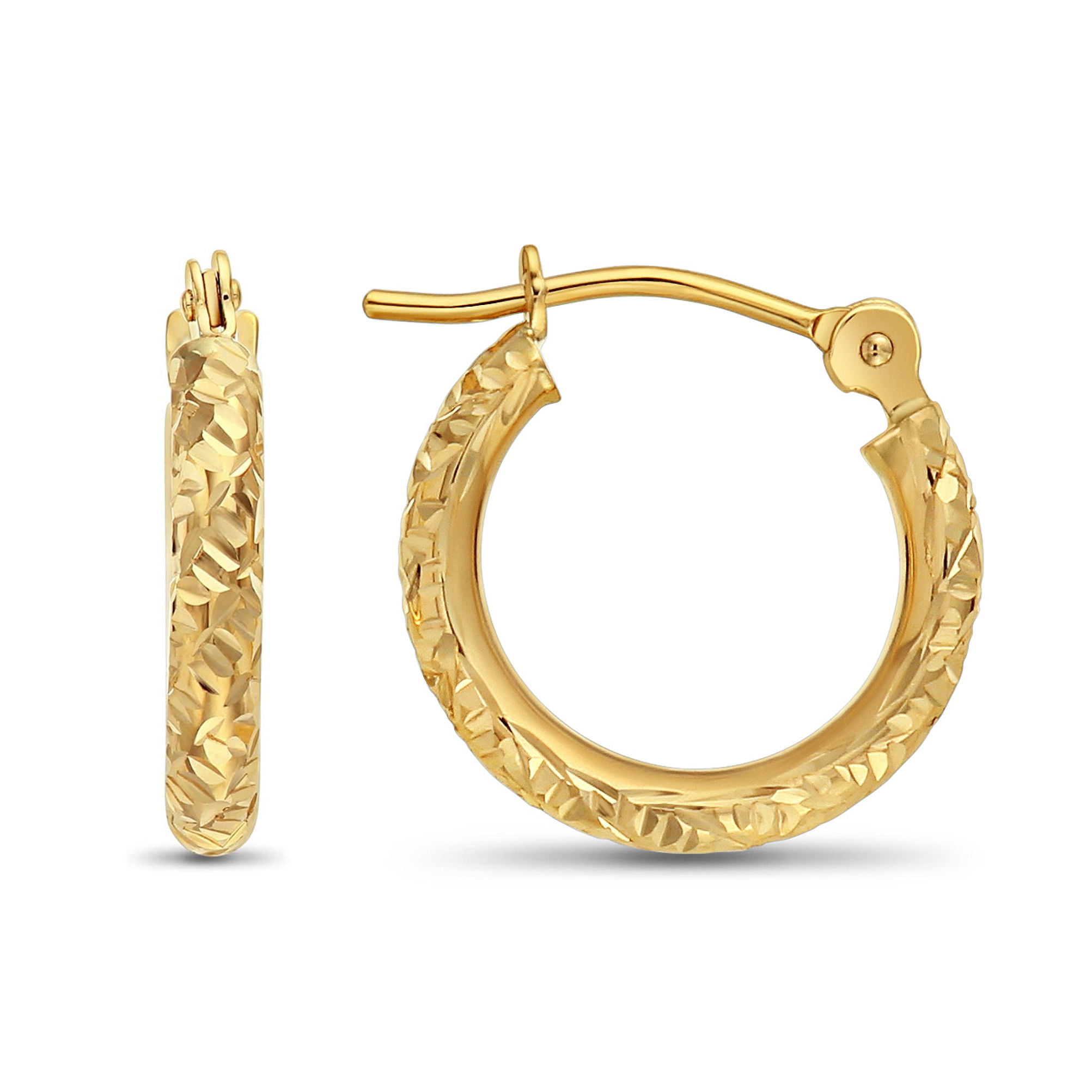 Tilo Jewelry 14K Yellow Gold Round Hoop Earrings with Diamond-Cut Engraving for Women, Men, Unisex | 13mm - 0.5 Inch - Image 5