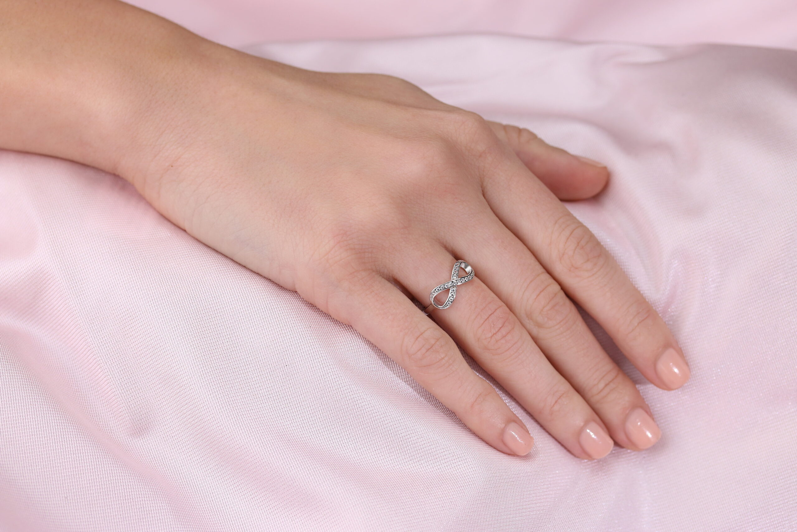 Tilo Jewelry 925 Sterling Silver Infinity Loop Ring with Cubic Zirconia CZ Stones | Size 5 | Women & Unisex - Image 2