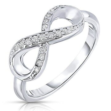 Tilo Jewelry 925 Sterling Silver Infinity Loop Ring with Cubic Zirconia CZ Stones | Size 5 | Women & Unisex