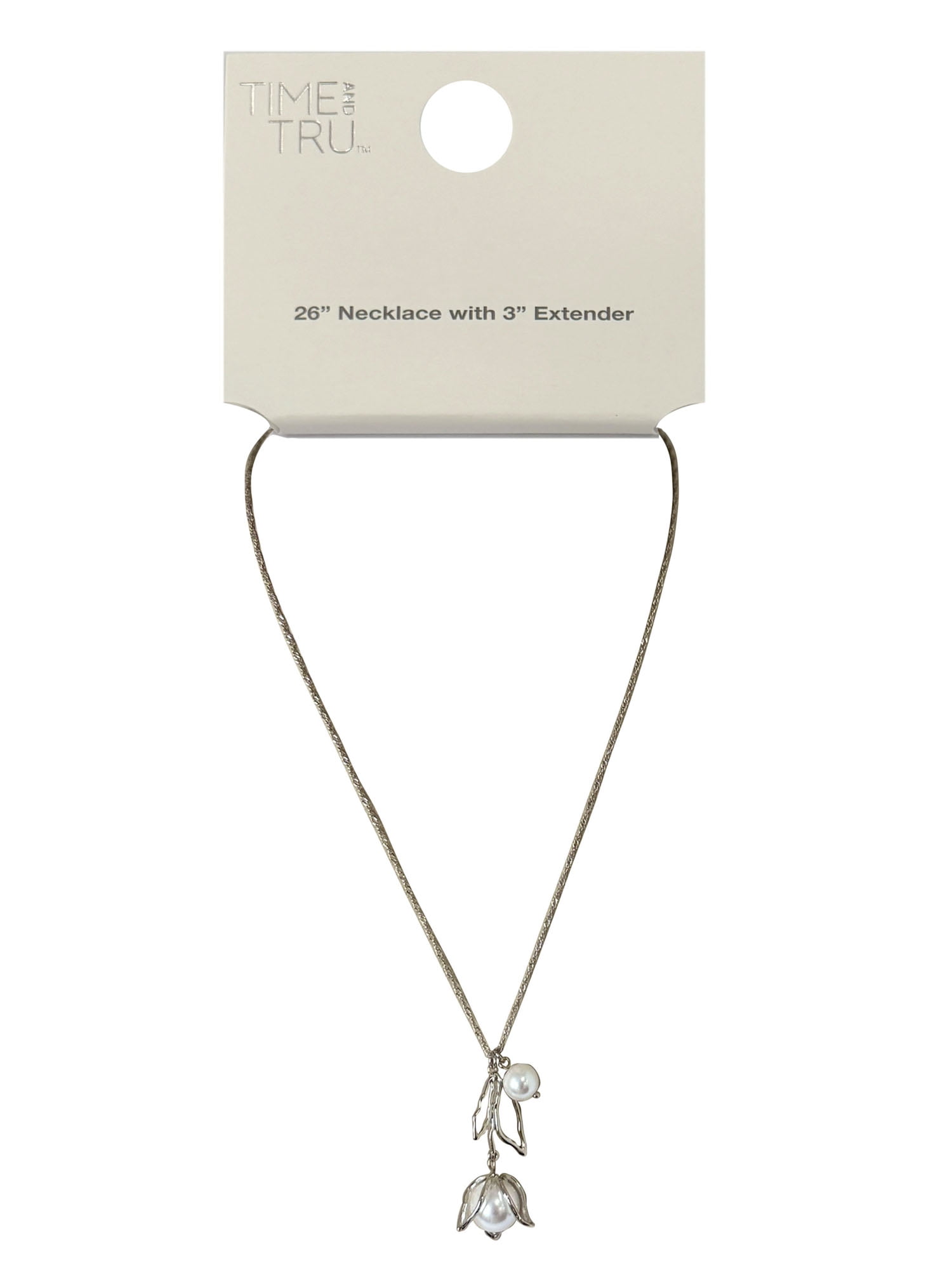 Time and Tru Silver Plated Tulip and Pearl Drop Necklace for Female Adults and Teens - Image 3