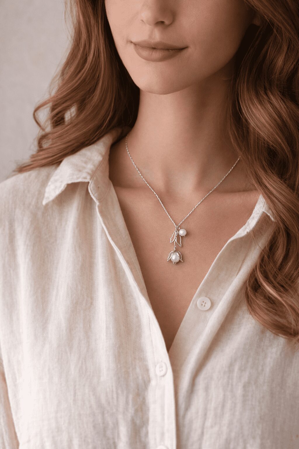 Time and Tru Silver Plated Tulip and Pearl Drop Necklace for Female Adults and Teens - Image 2