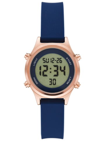 Time and Tru Women's Digital Wristwatch: Rose Gold Tone Round Case, Navy Blue Soft Silicone Band (FMDOTT085)
