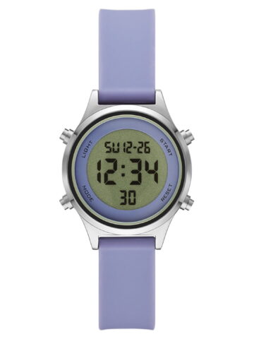 Time and Tru Women's Digital Wristwatch: Silver Tone Round Case, Lavender Soft Silicone Band (FMDOTT068)