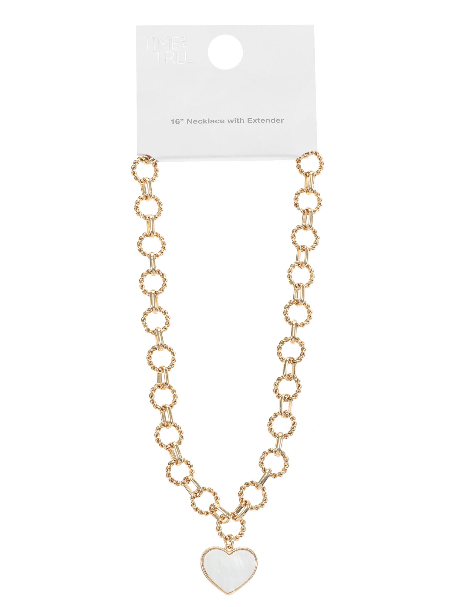 Time and Tru Women's Gold Tone Mother of Pearl Heart Statement Necklace - Image 3