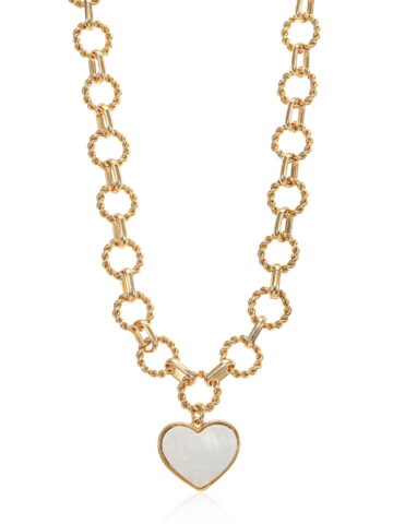 Time and Tru Women's Gold Tone Mother of Pearl Heart Statement Necklace