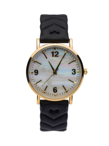 Time and Tru Women's Gold Tone Round Watch with Faux Mother of Pearl Dial
