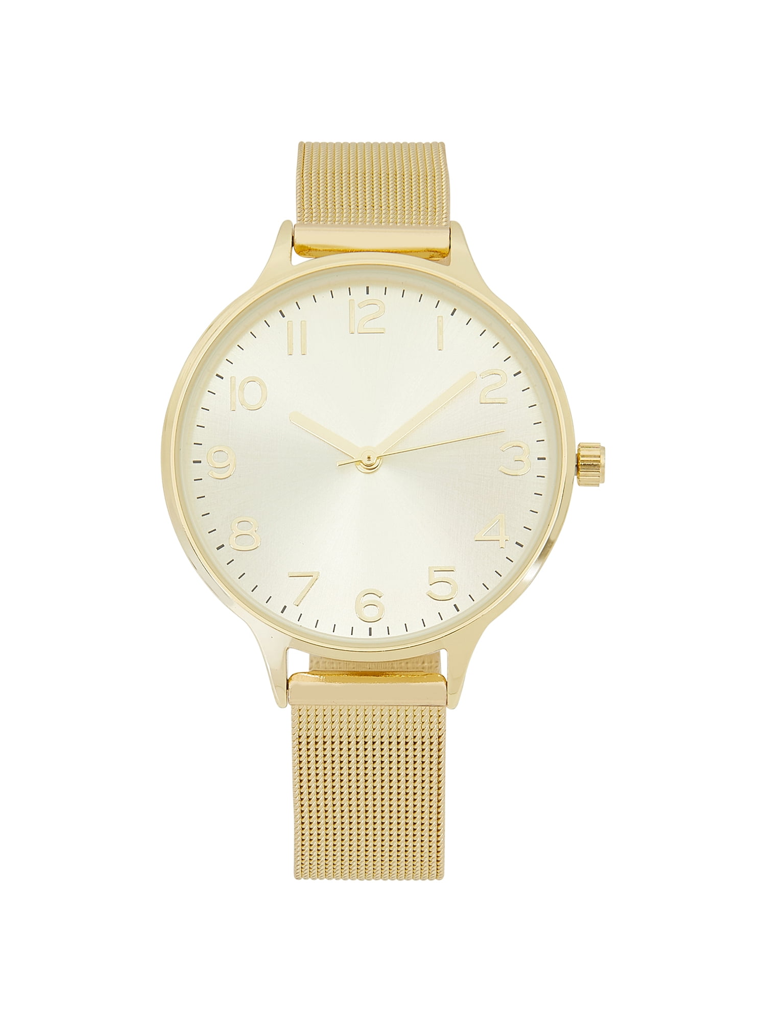 Time and Tru Women's Gold Tone Round Watch with Mesh Bracelet Strap