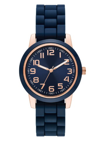 Time & Tru Women's Wristwatch: Rose Gold Case, Blue Bezel, Easy Read Dial, Silicone Strap (FMDOTT073)