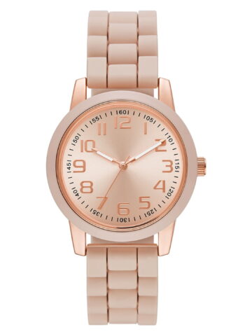 Time & Tru Women's Wristwatch: Rose Gold Case, Blush Bezel, Easy Read Dial, Silicone Strap (FMDOTT072)