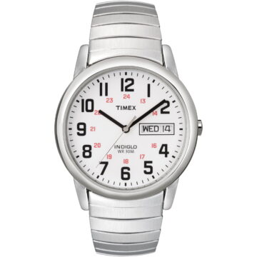 Timex Men's Easy Reader 35mm Day-Date Watch – Silver-Tone Case White Dial with Silver-Tone Expansion Band
