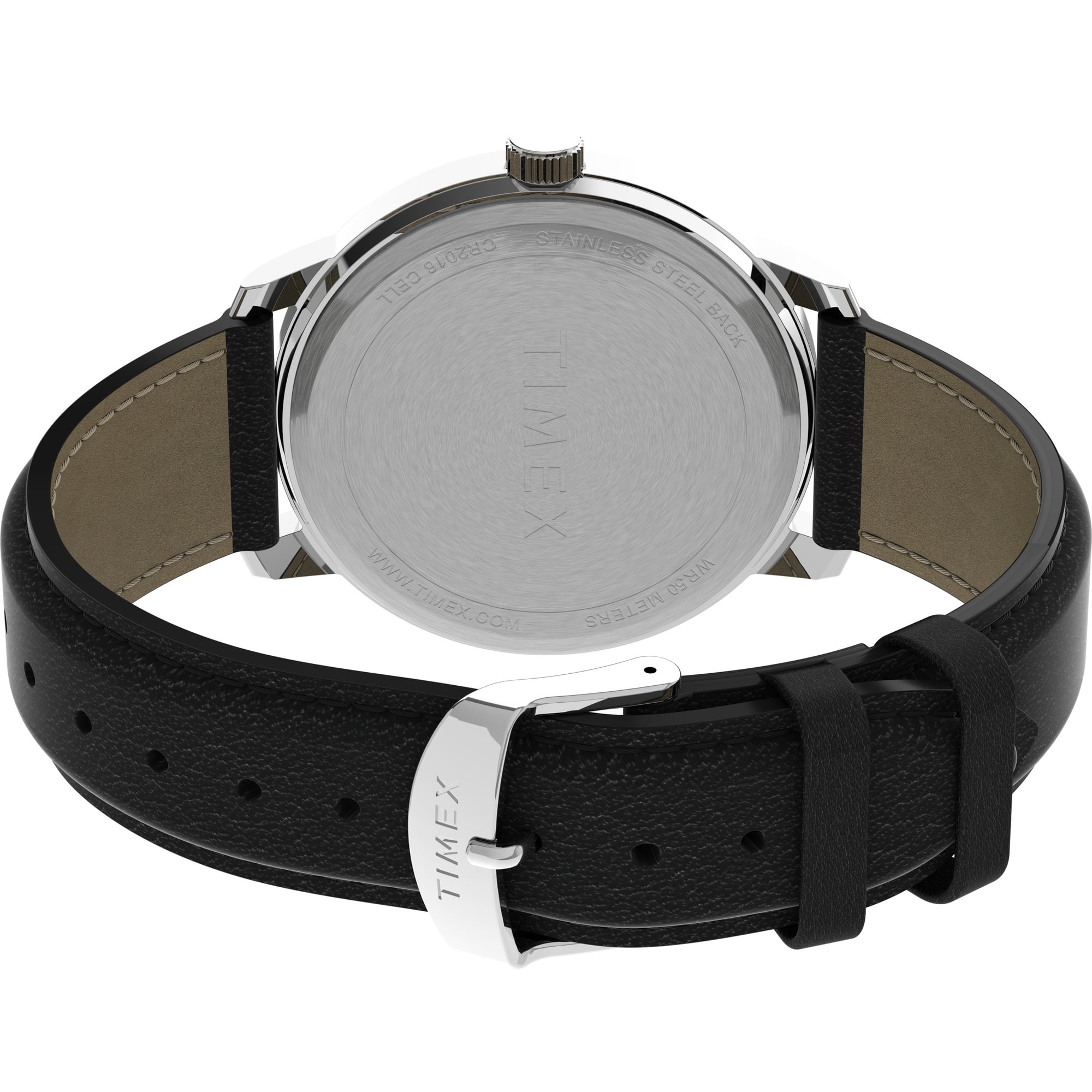 Timex Men's Easy Reader Bold 43mm Watch – Silver-Tone Case Black Dial with Black Leather Strap - Image 2