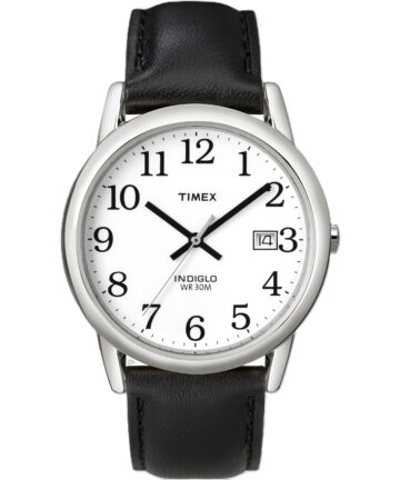Timex Men's Easy Reader Date Black/Silver/White 35mm Casual Watch, Leather Strap