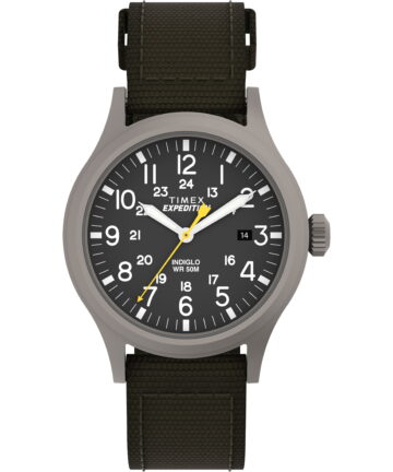 Timex Men's Expedition Scout 40mm Watch – Black Dial Gray Case & Green Fabric Strap