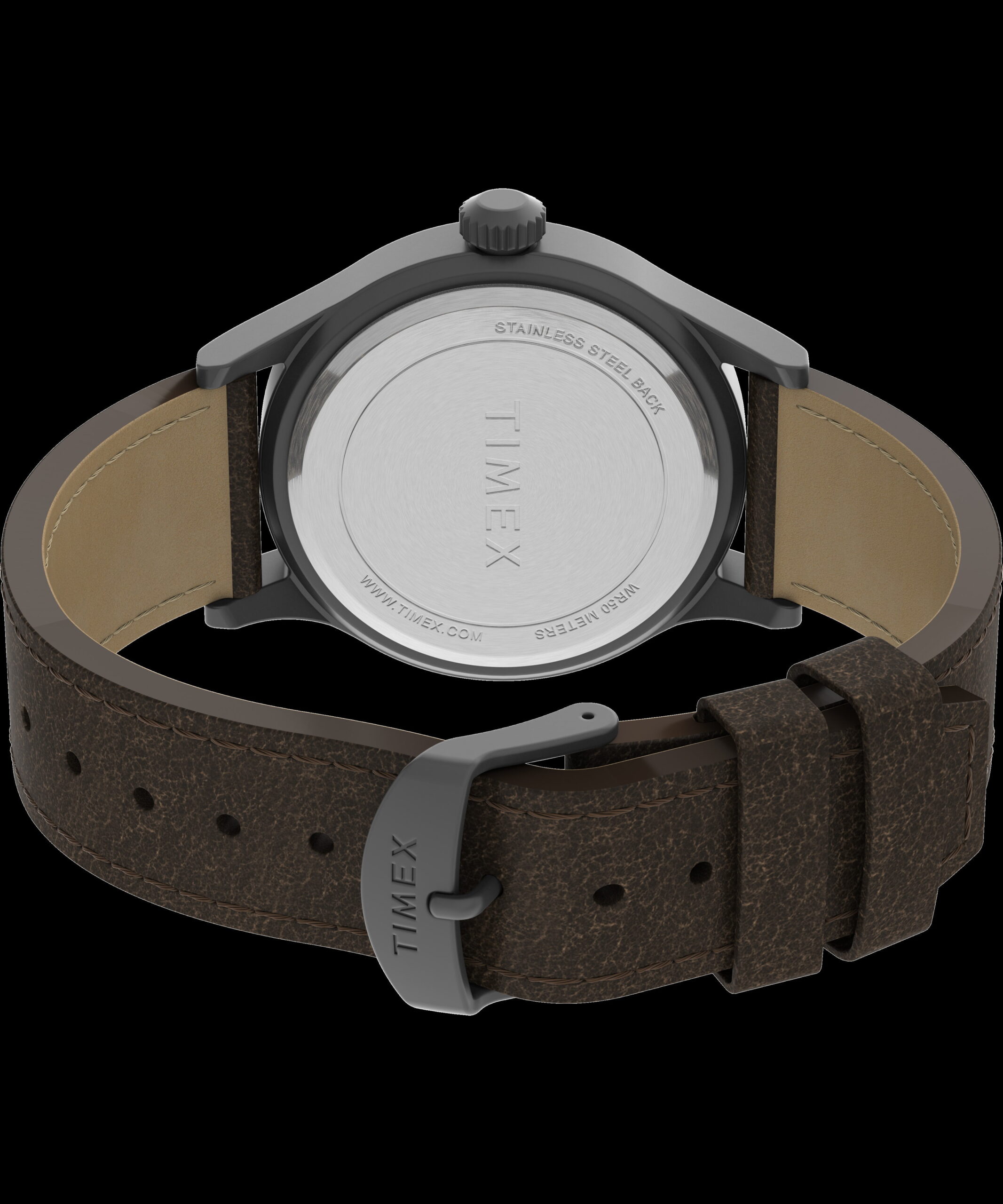 Timex Men's Expedition Scout 40mm Watch – Gunmetal Case Khaki Dial with Dark Brown Leather Strap - Image 4