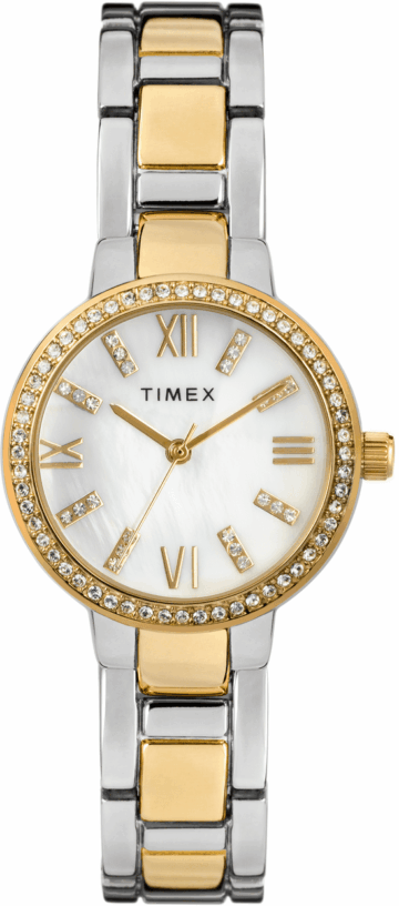 Timex Women's Dress Crystal 30mm Watch – Mother of Pearl Dial with Two-Tone Bracelet