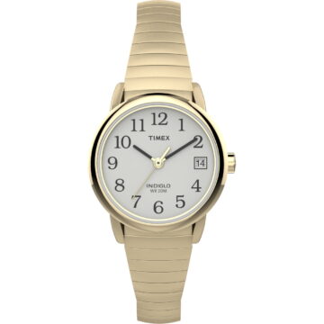 Timex Women's Easy Reader Date Gold/White 25mm Casual Watch, Tapered Expansion Band